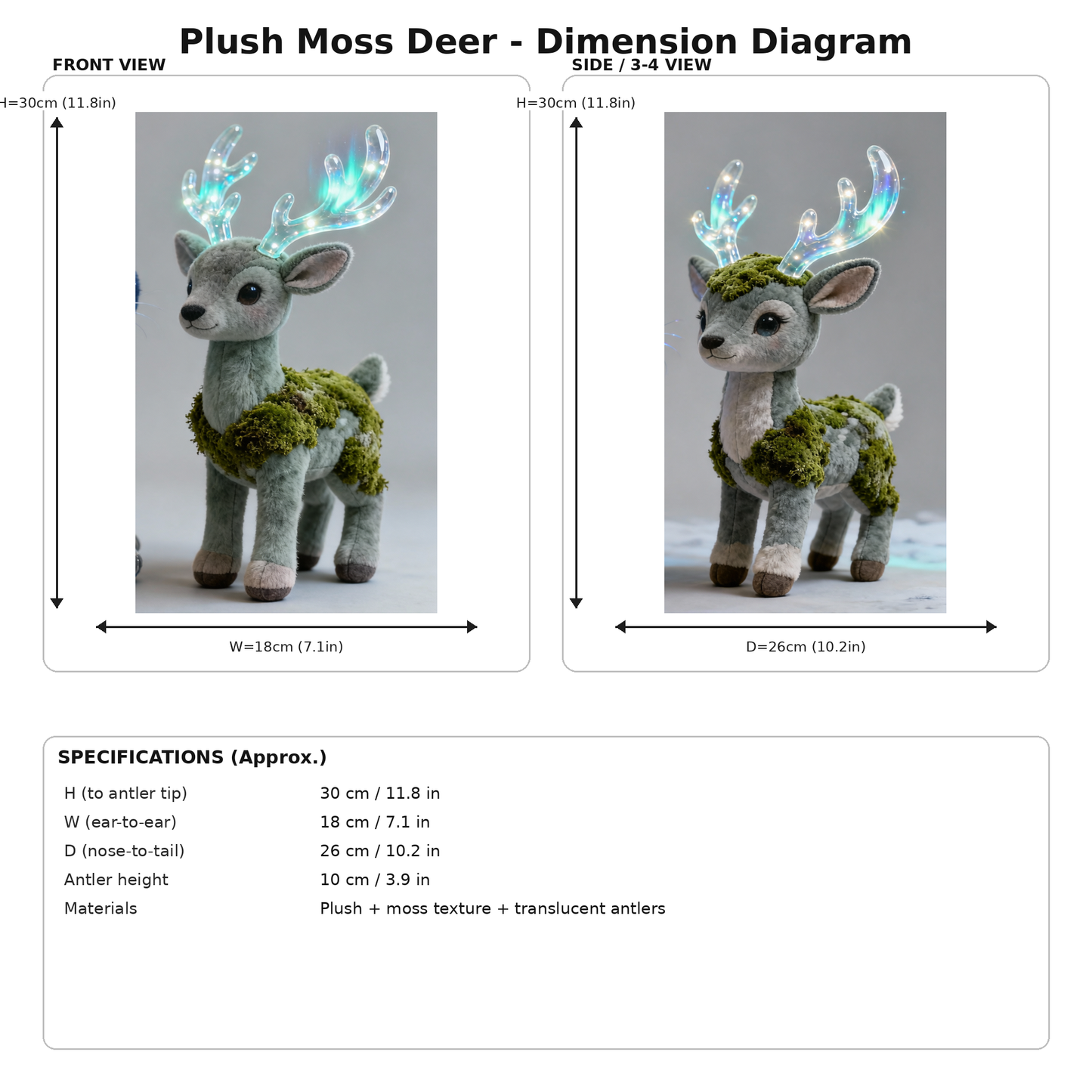 Peluche Ciervo de Musgo — "Bosque Aurora" (Peluche Fantástico de Colección)