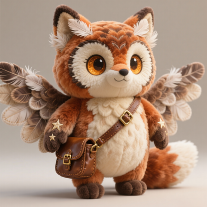 Peluche Búho-Zorro Alado — "Mensajero del Bosque" (Muñeco Fantástico de Colección)
