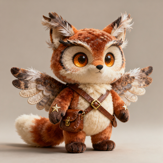 Peluche Búho-Zorro Alado — "Mensajero del Bosque" (Muñeco Fantástico de Colección)