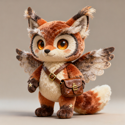 Peluche Búho-Zorro Alado — "Mensajero del Bosque" (Muñeco Fantástico de Colección)