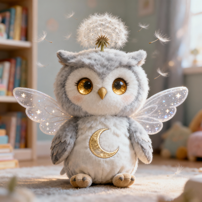 Peluche Búho Semilla de los Sueños — "Búho de los Deseos a la Luz de la Luna"